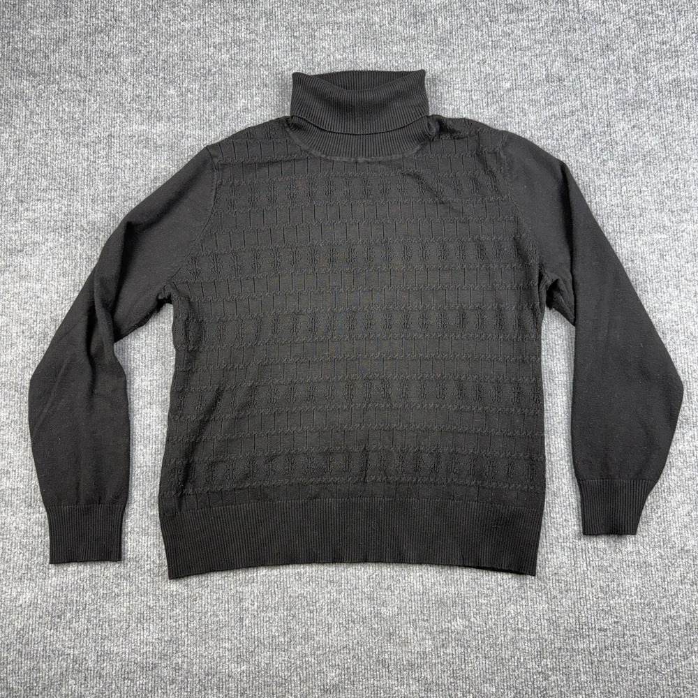 Retrology Sweater Mens XL Black Turtleneck Geometric Textured Knit Pullover